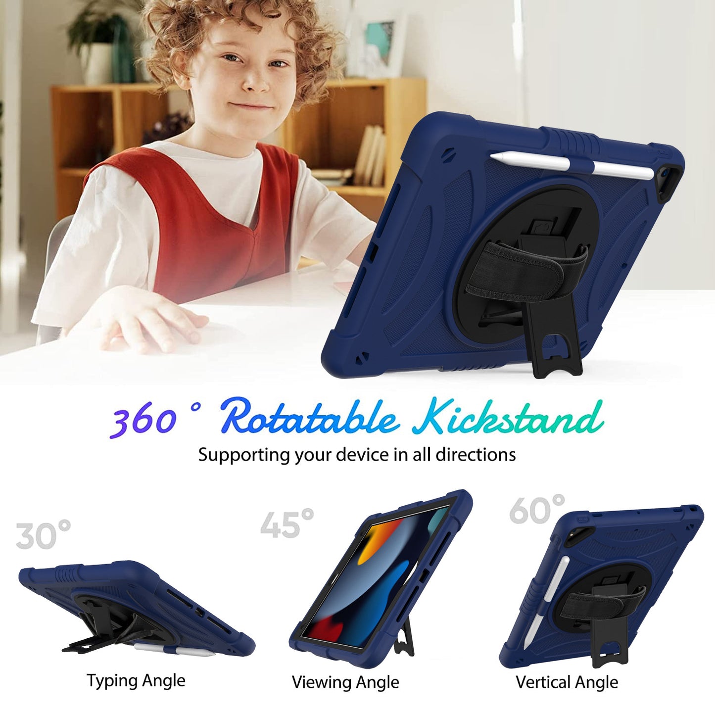 For iPad mini (2021) Shockproof Case Anti-Scratch Rotating Kickstand Case with Shoulder Strap Portable Silicone+PC Tablet Case