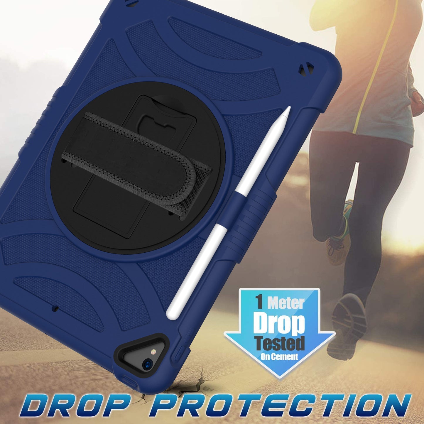 For iPad mini (2021) Shockproof Case Anti-Scratch Rotating Kickstand Case with Shoulder Strap Portable Silicone+PC Tablet Case