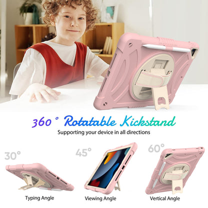 For iPad mini (2021) Shockproof Case Anti-Scratch Rotating Kickstand Case with Shoulder Strap Portable Silicone+PC Tablet Case