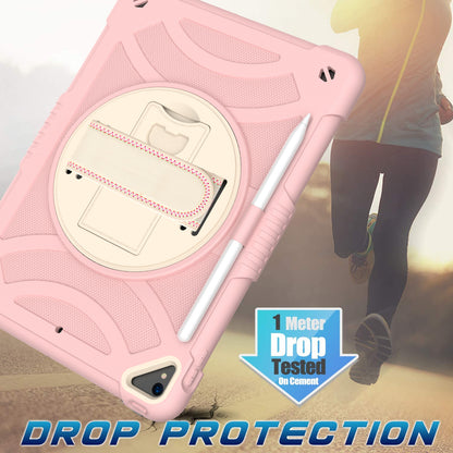 For iPad mini (2021) Shockproof Case Anti-Scratch Rotating Kickstand Case with Shoulder Strap Portable Silicone+PC Tablet Case
