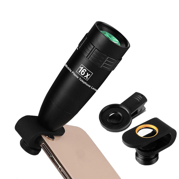 XH-1601 Cell Phone Lens Monocular 16X Roof Prism Multi-Layer Coated Monocular Outdoor Metal Portable Monocular for Bird Watching, Viewing Sports