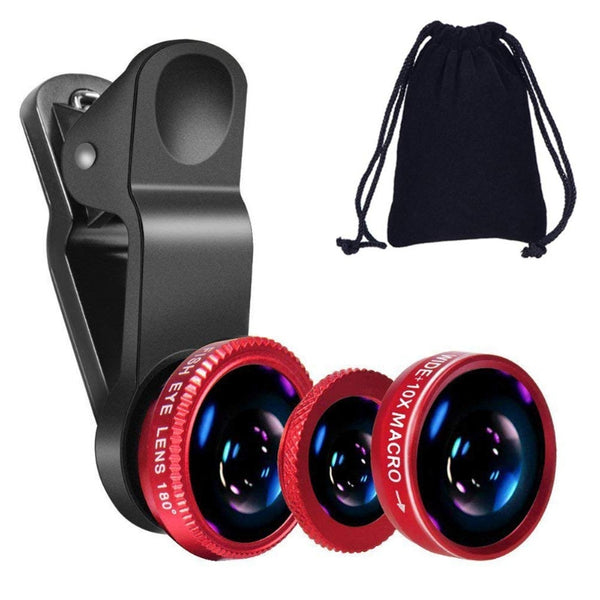 AM-J01 3-in-1 Wide-Angle + Macro + Fisheye Lens Kit Universal Mobile Phone Camera Lens Set with Clip for Outdoor Photography