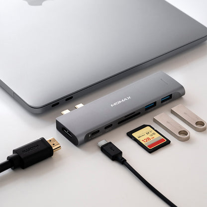 MOMAX 7-in-1 Multi-function Converter Dual Type-C HUB Expander for MacBook Series Devices