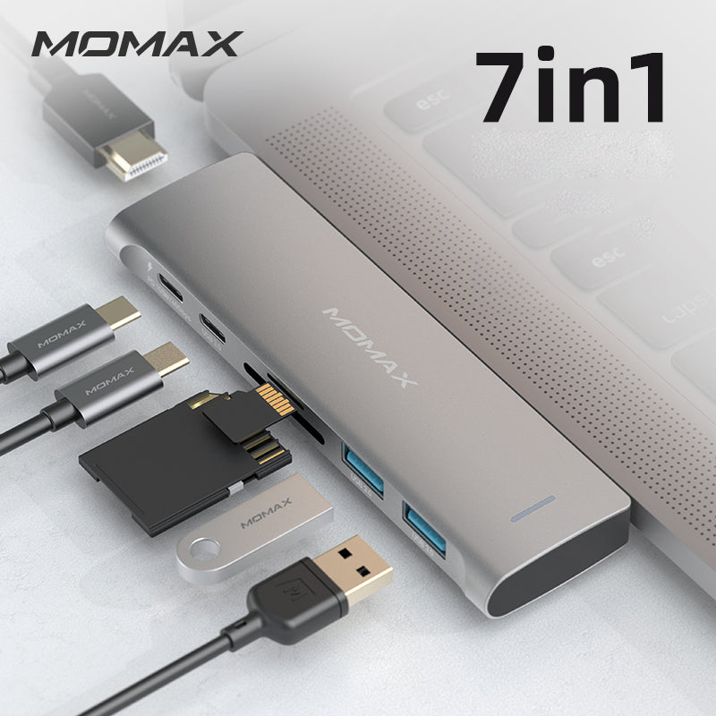 MOMAX 7-in-1 Multi-function Converter Dual Type-C HUB Expander for MacBook Series Devices