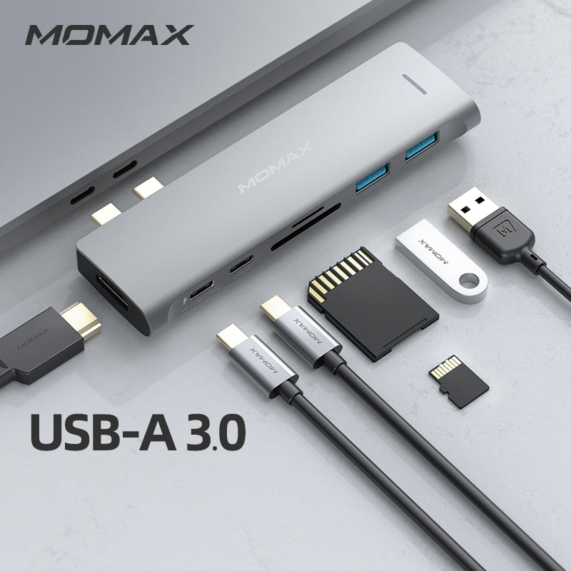 MOMAX 7-in-1 Multi-function Converter Dual Type-C HUB Expander for MacBook Series Devices