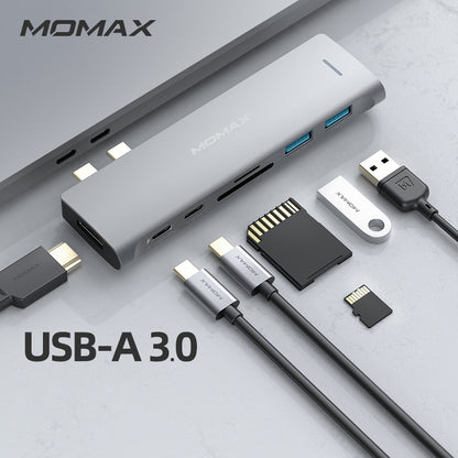 MOMAX 7-in-1 Multi-function Converter Dual Type-C HUB Expander for MacBook Series Devices