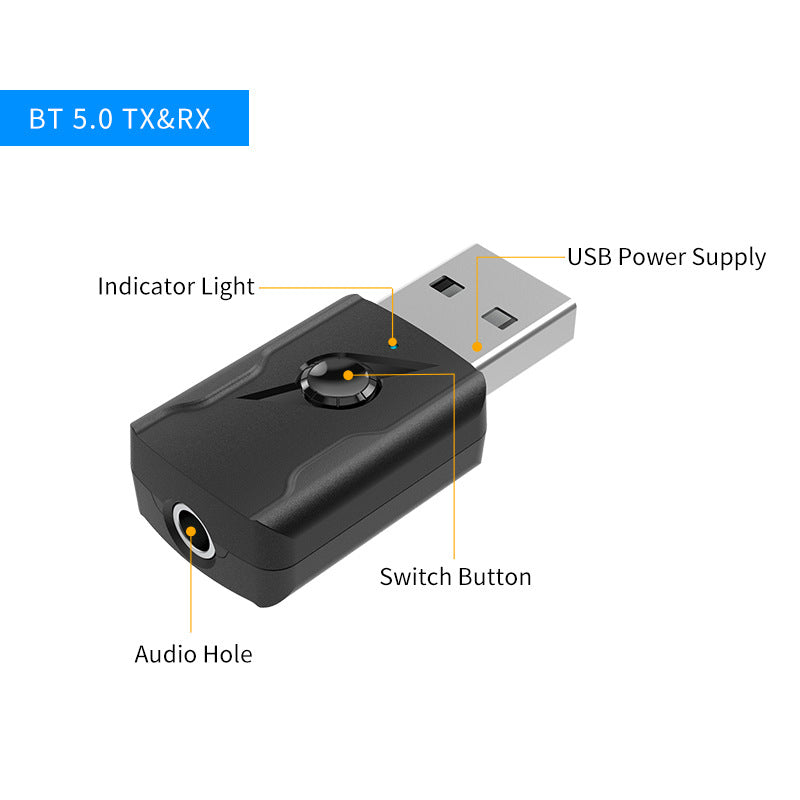 M135 Bluetooth 5.0 Transmitter Stereo Music Receiver USB Dual Output Bluetooth Adapter Computer Audio Adapter