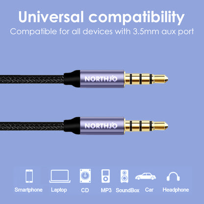 NORTHJO 1m Audio Cable 4 Pole 3.5mm Male to Male Stereo Aux Cord