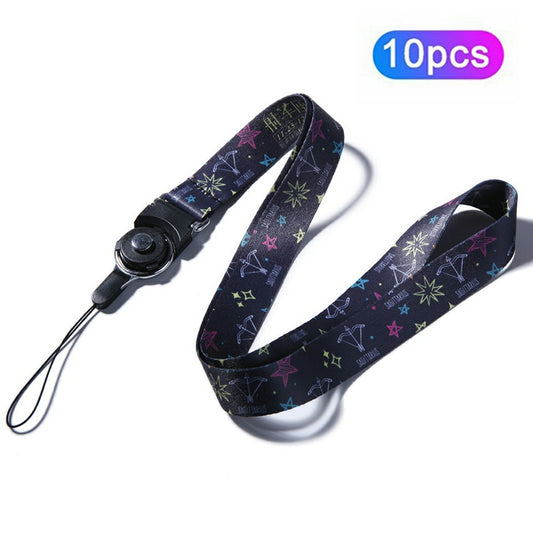 10Pcs / Pack 12 Constellations Cartoon Printed Rotating Buckle Lanyard Detachable Mobile Phone Name Tag Neck Strap