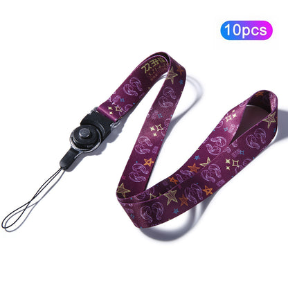 10Pcs / Pack 12 Constellations Cartoon Printed Rotating Buckle Lanyard Detachable Mobile Phone Name Tag Neck Strap