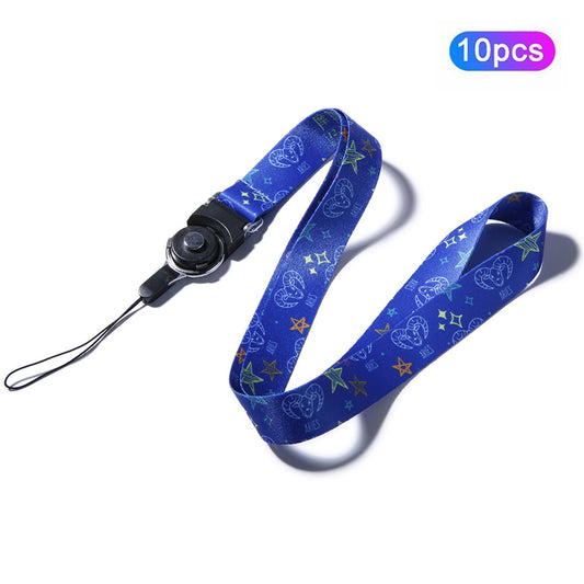 10Pcs / Pack 12 Constellations Cartoon Printed Rotating Buckle Lanyard Detachable Mobile Phone Name Tag Neck Strap