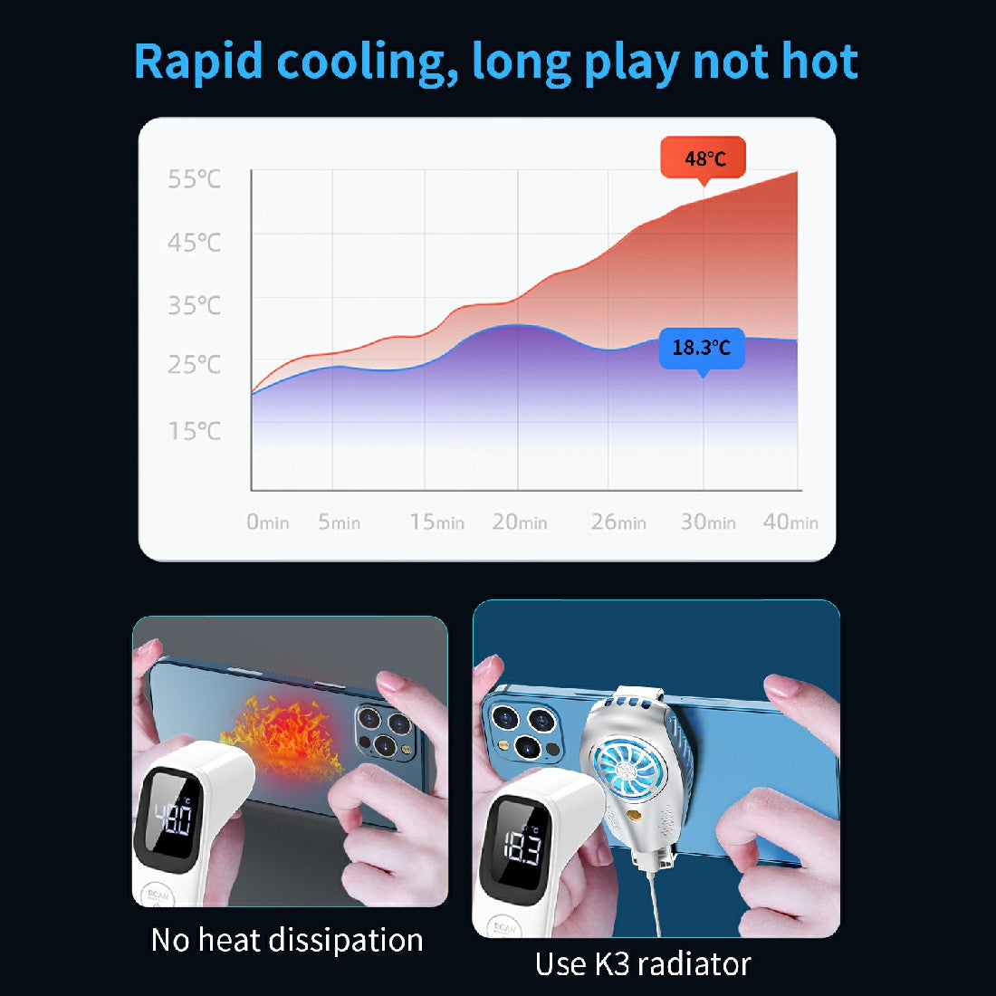 K3 Mobile Phone Game Cooler Snap-on Cooling Fan Holder Stand Radiator for iPhone Xiaomi Samsung