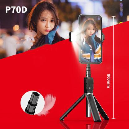 P70D Aluminum Alloy Retractable Bluetooth Selfie Stick LED Fill Light with Tripod