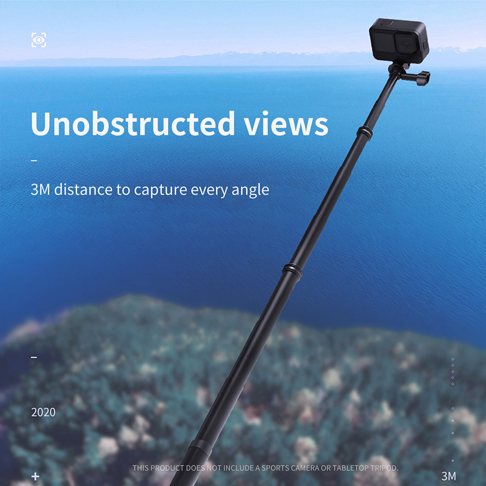 TELESIN IS-MNP-300 3 Meter Carbon Fiber Selfie Stick Telescopic Extension Rod Monopod for Gopro