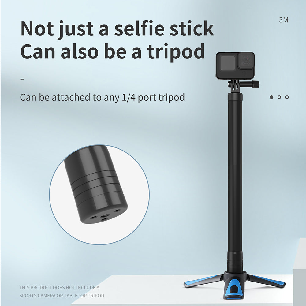 TELESIN IS-MNP-300 3 Meter Carbon Fiber Selfie Stick Telescopic Extension Rod Monopod for Gopro