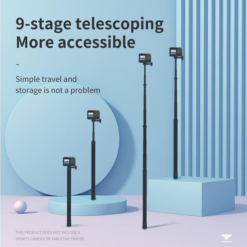 TELESIN IS-MNP-300 3 Meter Carbon Fiber Selfie Stick Telescopic Extension Rod Monopod for Gopro