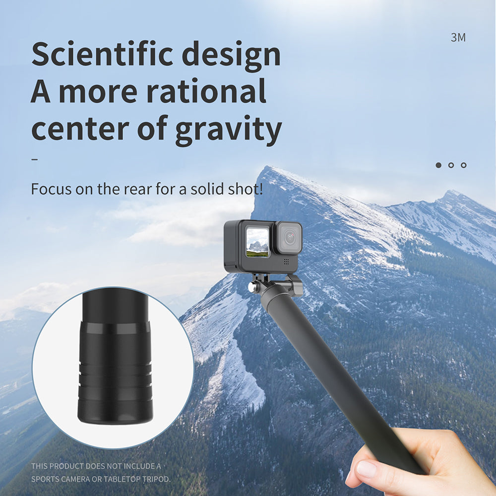 TELESIN IS-MNP-300 3 Meter Carbon Fiber Selfie Stick Telescopic Extension Rod Monopod for Gopro