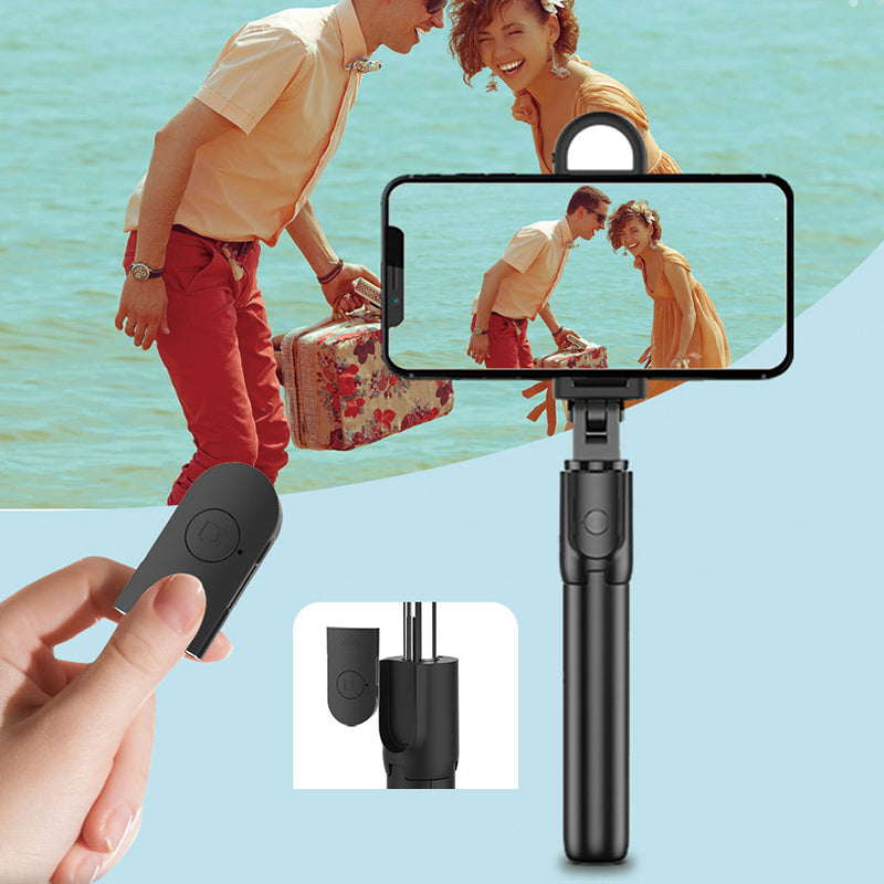 S05-S 2 in 1 Bluetooth Selfie Stick Built-in Remote Control Folding Tripod with Fill Light for Vlogging Photography
