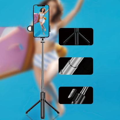 S05-S 2 in 1 Bluetooth Selfie Stick Built-in Remote Control Folding Tripod with Fill Light for Vlogging Photography