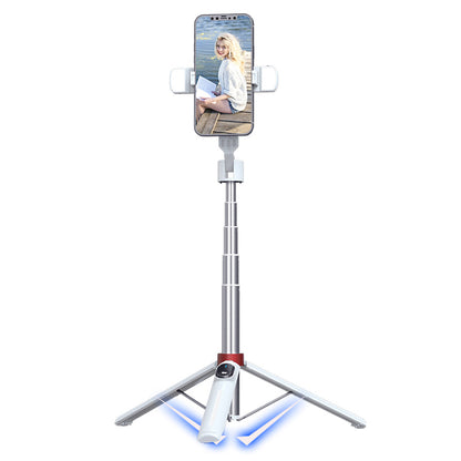 P140D-2 1.4m Portable Bluetooth Selfie Stick Extendable Tripod Phone Stand with Dual Fill Lights Support 360-Degree Rotating Photography Devices