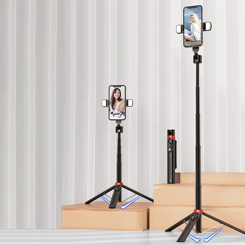 P140D-2 1.4m Portable Bluetooth Selfie Stick Extendable Tripod Phone Stand with Dual Fill Lights Support 360-Degree Rotating Photography Devices