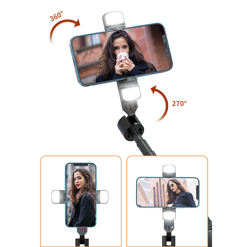P140D-2 1.4m Portable Bluetooth Selfie Stick Extendable Tripod Phone Stand with Dual Fill Lights Support 360-Degree Rotating Photography Devices
