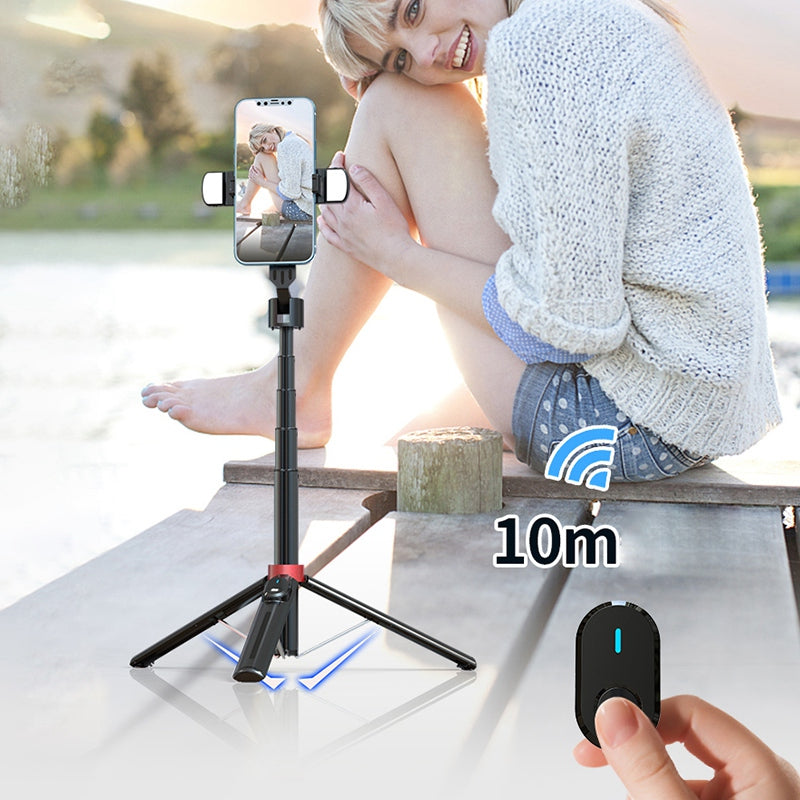 P140D-2 1.4m Portable Bluetooth Selfie Stick Extendable Tripod Phone Stand with Dual Fill Lights Support 360-Degree Rotating Photography Devices