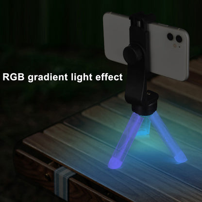 LY01 Outdoor Camping Rechargeable RGB Lighting Tripod Stand with Phone Holder Clip