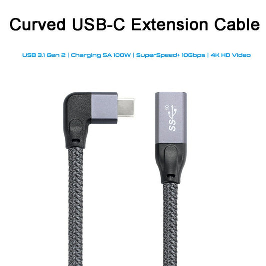 0.5m 100W PD 5A Fast Charging Elbow Extension Cable USB3.1 Gen 2 Type-C 4K 60Hz 10Gbps Cord for Macbook ASUS HP Laptop