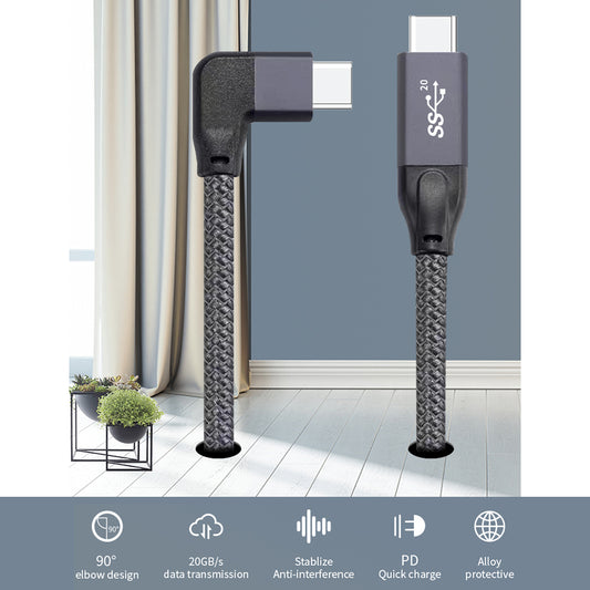 1.5m USB-C Male to USB-C Male Elbow Cable PD 100W Fast Charging 4K Video Transmission Cord with E-mark