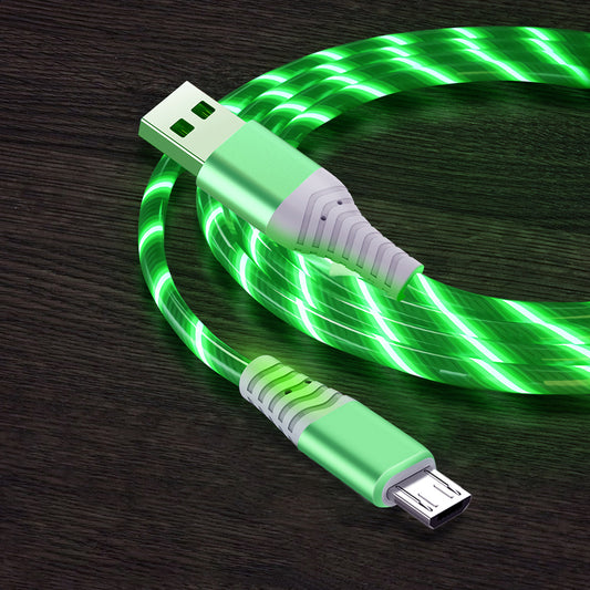 2m Glowing 3A Fast Charging Cable High-Speed Flowing Streamer Light LED Data Transfer Micro USB Cable