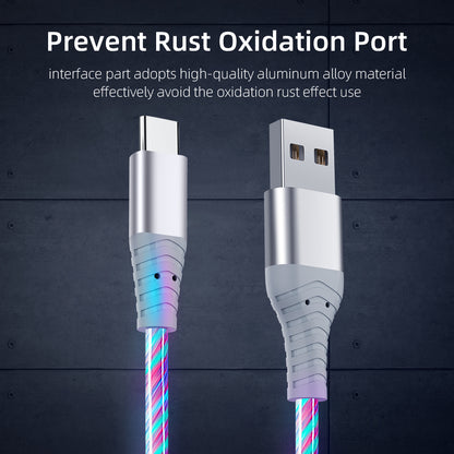 2m Glowing 3A Fast Charging Cable High-Speed Flowing Streamer Light LED Data Transfer Micro USB Cable