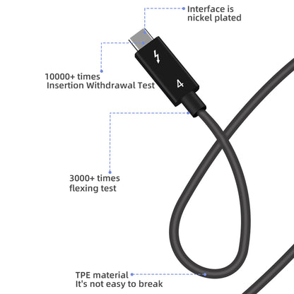 1m 40Gbps High-speed Data Transfer Cord Thunderbolt 4 Adapter Cable Male to Male 100W Fast Charging Cord for Thunderbolt 4 Docking Station - Black