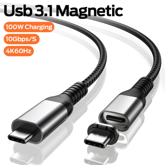 2m Magnetic Adsorption Type-C Plug PD 100W USB 3.1 Fast Charging Cable 10Gbps 4K Video Type-C Data Cord