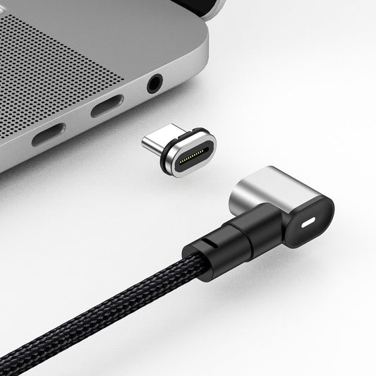 2m PD 100W Magnetic Adsorption Type-C Plug Fast Charging Elbow Cable USB 2.0 Type-C Braided Data Cord