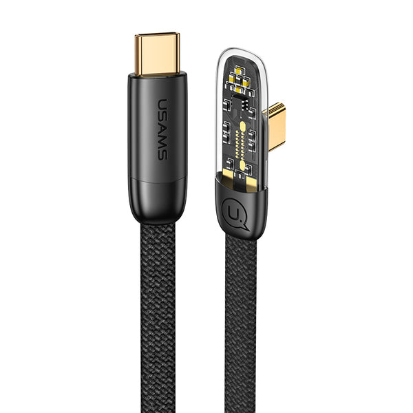 USAMS US-SJ587 Iceflake Series 2m Type-C To Type-C PD 100W Right-angle Transparent Fast Charging Data Cable Braided Charging Cord