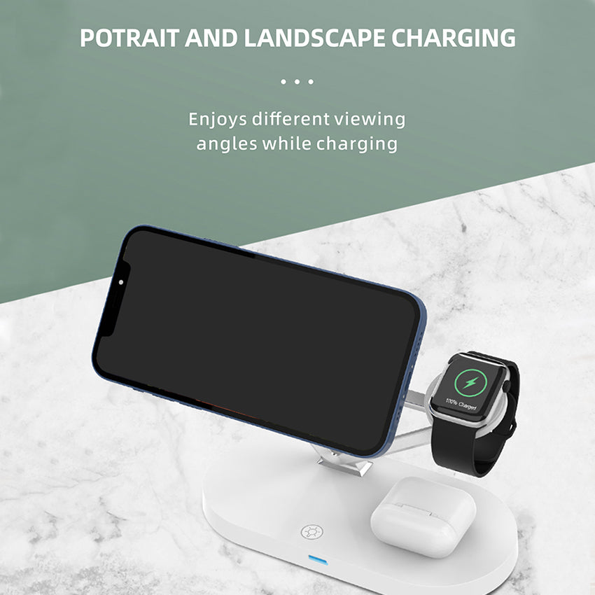 Z9 5-in-1 15W Magnetic Wireless Charger LED Atmosphere Light Desktop Wireless Charging Stand Dock with USB Output Port for iPhone/Apple Watch/AirPods