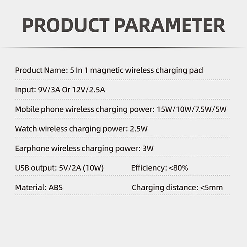 Z9 5-in-1 15W Magnetic Wireless Charger LED Atmosphere Light Desktop Wireless Charging Stand Dock with USB Output Port for iPhone/Apple Watch/AirPods