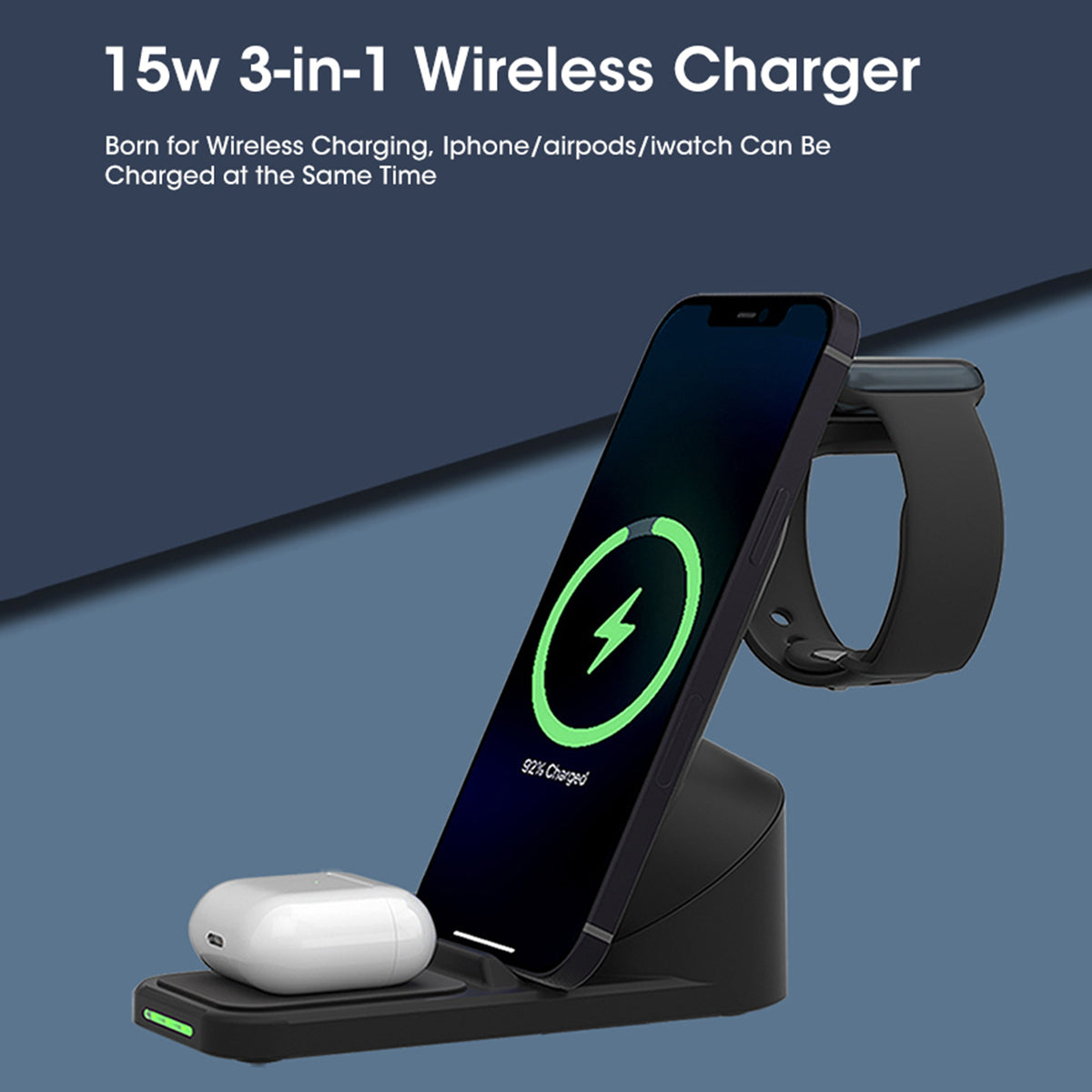 T8 Pro 3 in 1 Desktop Wireless Charger for iPhone / iWatch / AirPods 15W Max Rotatable Charging Dock Stand