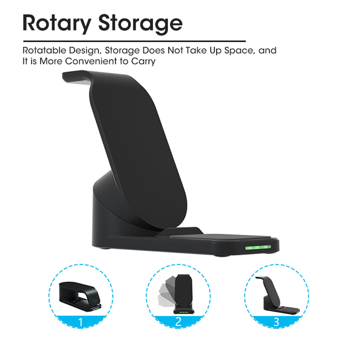 T8 Pro 3 in 1 Desktop Wireless Charger for iPhone / iWatch / AirPods 15W Max Rotatable Charging Dock Stand