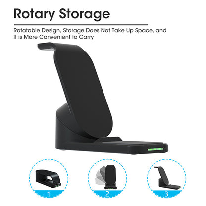 T8 Pro 3 in 1 Desktop Wireless Charger for iPhone / iWatch / AirPods 15W Max Rotatable Charging Dock Stand