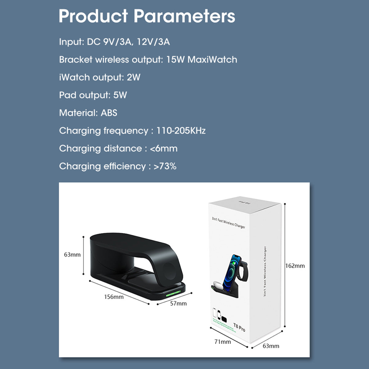T8 Pro 3 in 1 Desktop Wireless Charger for iPhone / iWatch / AirPods 15W Max Rotatable Charging Dock Stand
