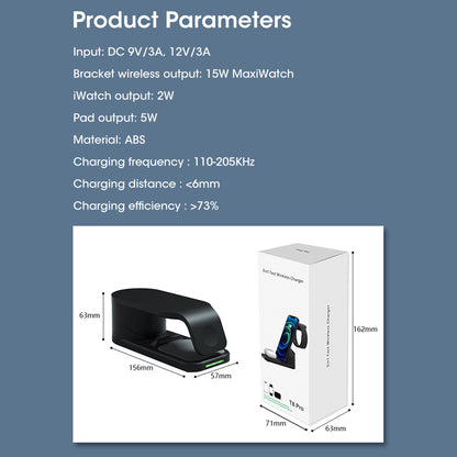 T8 Pro 3 in 1 Desktop Wireless Charger for iPhone / iWatch / AirPods 15W Max Rotatable Charging Dock Stand