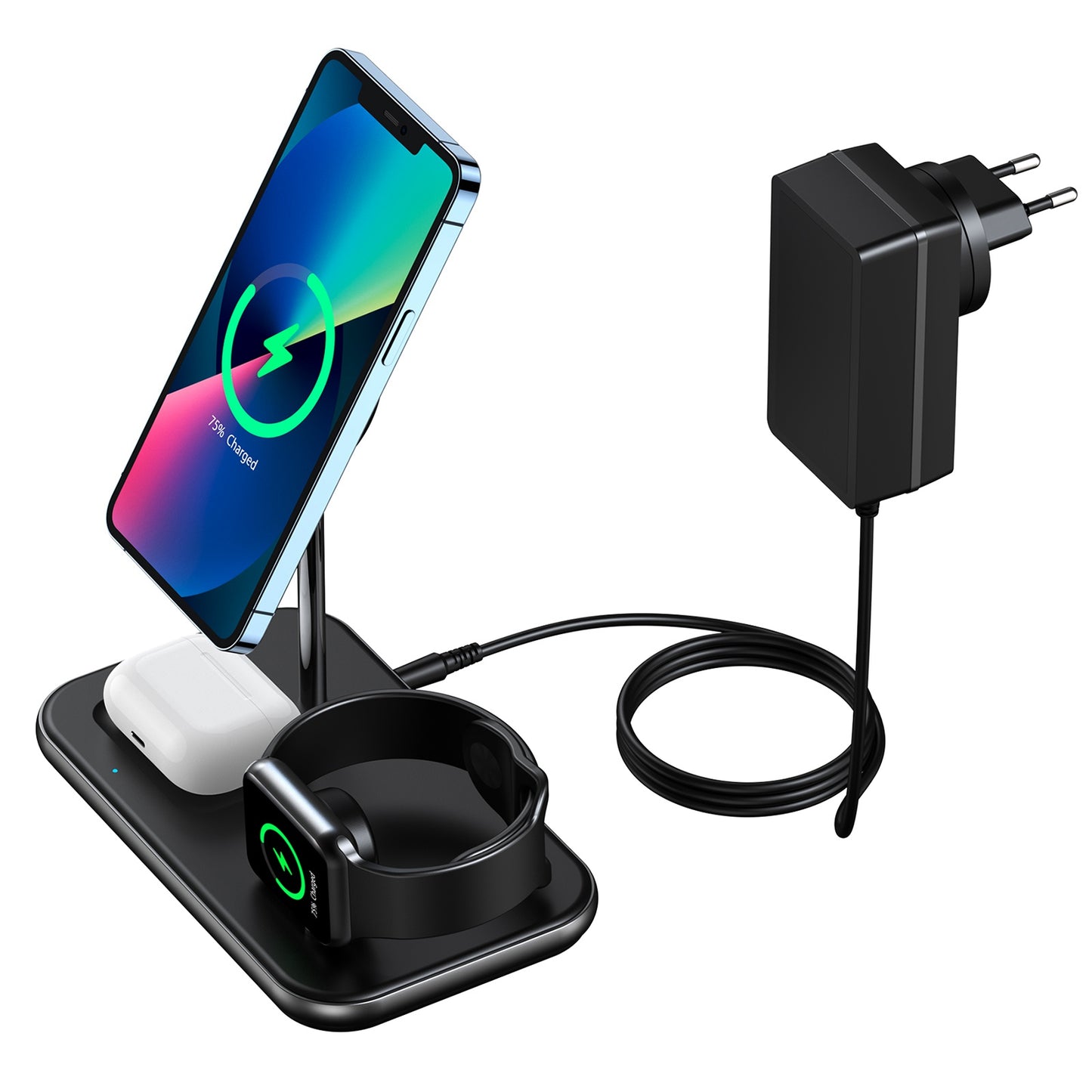 CHOETECH T589-F MFI & MFM Certified 3 in 1 Magnetic Wireless Charger Charging Station with 12V / 3A Power Adapter for iPhone / iWatch / AirPods
