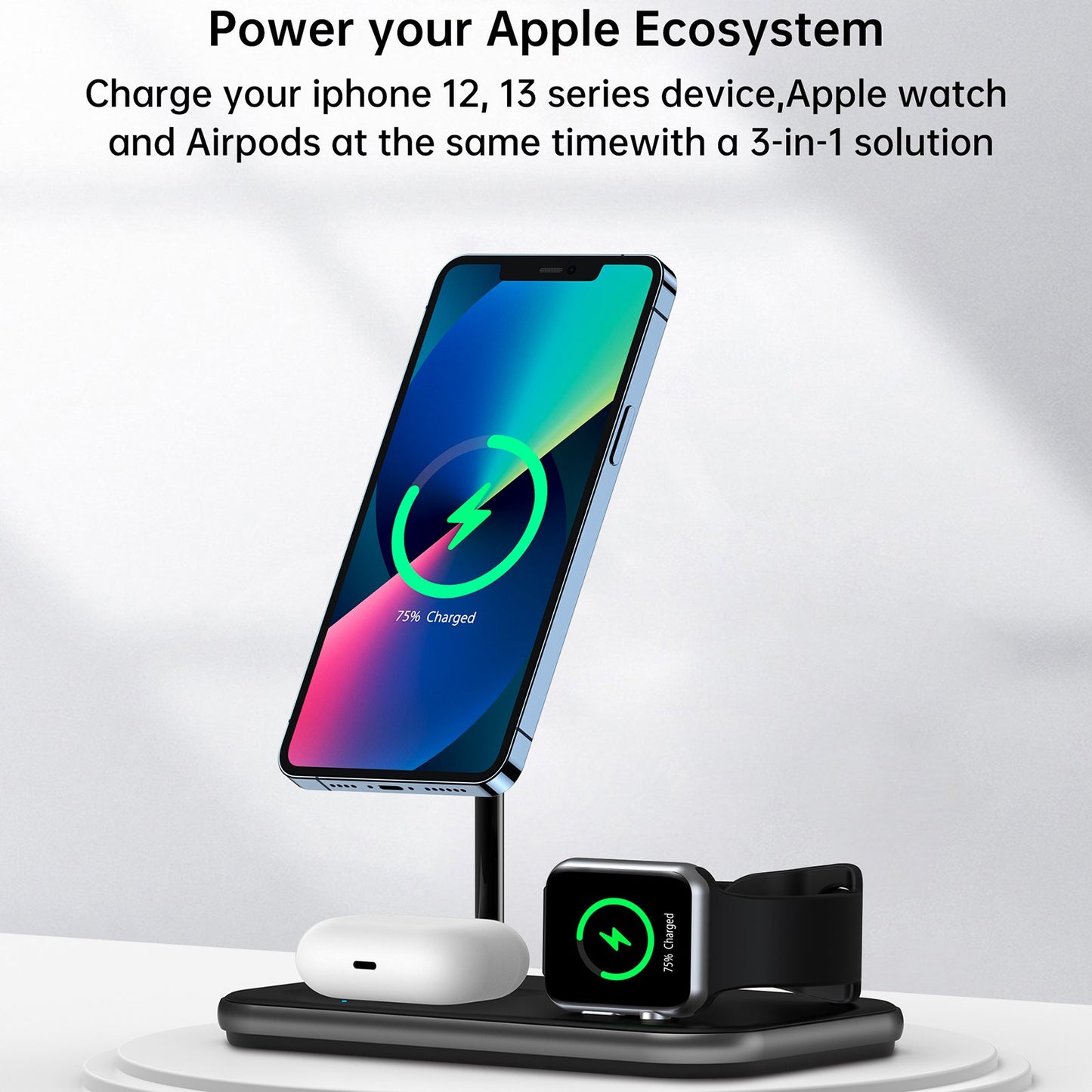 CHOETECH T589-F MFI & MFM Certified 3 in 1 Magnetic Wireless Charger Charging Station with 12V / 3A Power Adapter for iPhone / iWatch / AirPods