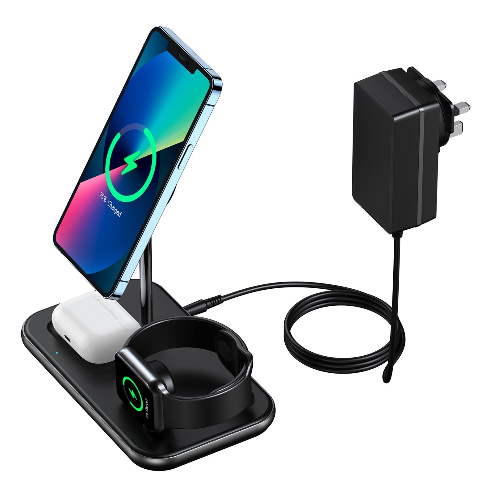 CHOETECH T589-F MFI & MFM Certified 3 in 1 Magnetic Wireless Charger Charging Station with 12V / 3A Power Adapter for iPhone / iWatch / AirPods