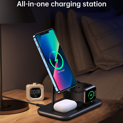 CHOETECH T589-F MFI & MFM Certified 3 in 1 Magnetic Wireless Charger Charging Station with 12V / 3A Power Adapter for iPhone / iWatch / AirPods