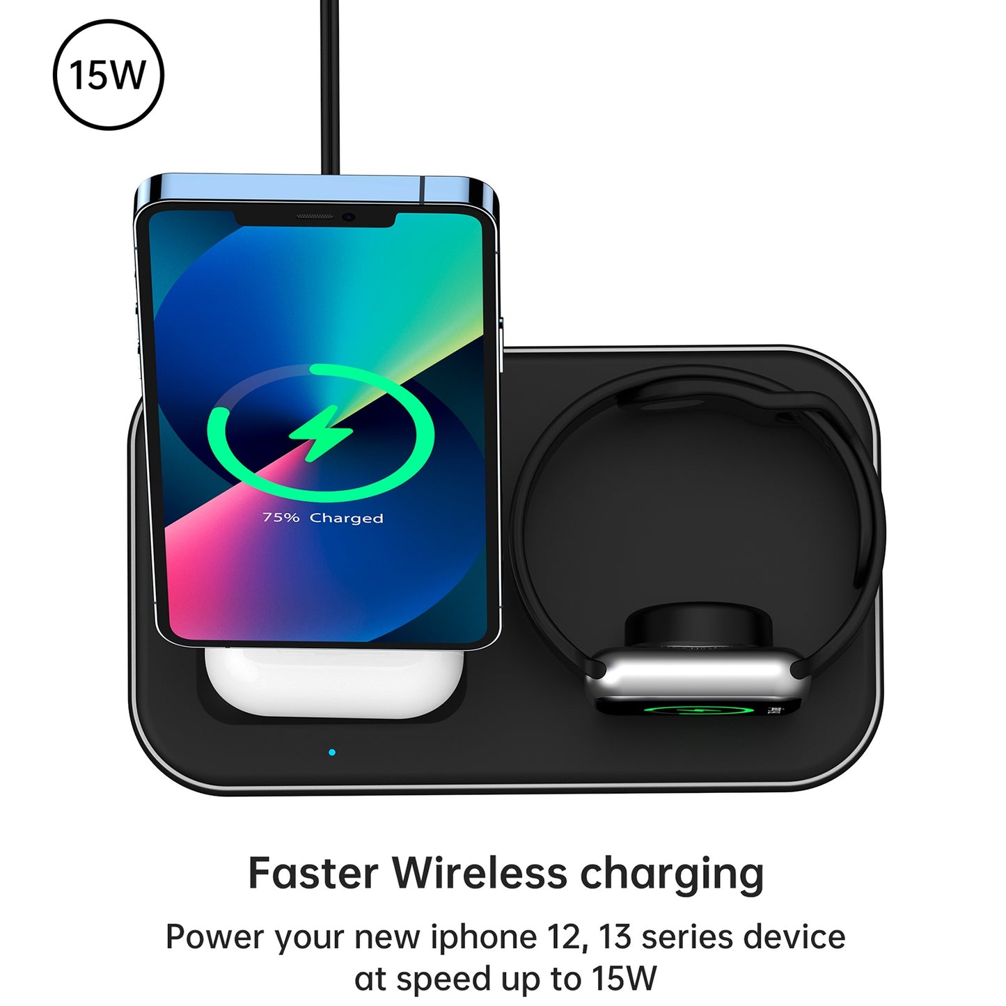 CHOETECH T589-F MFI & MFM Certified 3 in 1 Magnetic Wireless Charger Charging Station with 12V / 3A Power Adapter for iPhone / iWatch / AirPods