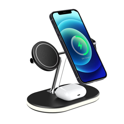C300 3 in 1 15W Fast Charging Desktop Station with LED Night Light Magnetic Wirless Charger for Qi-enabled Mobile Phone / AirPods / Apple Watch