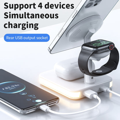 JJT-991 For iPhone / Apple Watch / AirPods 4 in 1 Magnetic Wireless Charger with USB Output Multifunction Charging Base